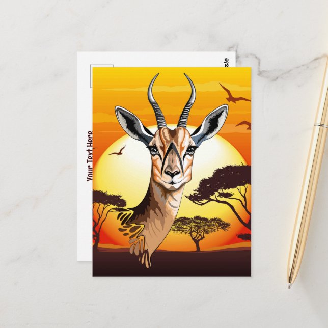 Carte Postale Gazelle Antelope africaine animal sauvage (Devant/Arrière en situation)