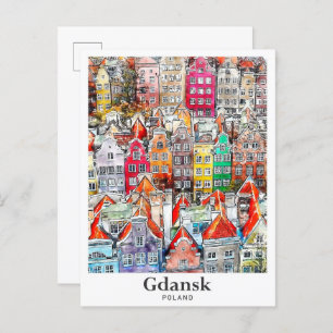Carte Postale Gdansk Pologne Aquarelle Voyage Sketch Main tirée