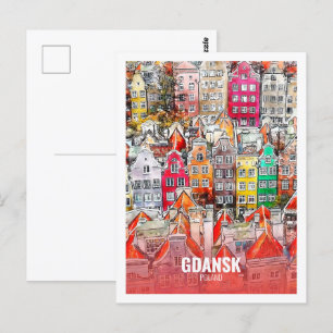 Carte Postale Gdansk Pologne Fameux Voyage Aquarelle Croquis