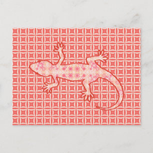 Carte Postale Gecko batik tribal - rose corail et crème