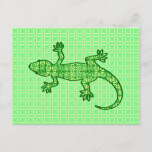 Carte Postale Gecko batik tribal - vert lime et émeraude