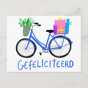 Carte Postale GEFELICITEERD Bicycle Bleu Cute ANNIVERSAIRE perso