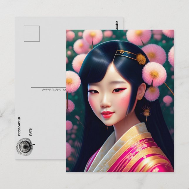 Carte Postale Geisha avec pandelions, Post-croisement (Devant / Derrière)