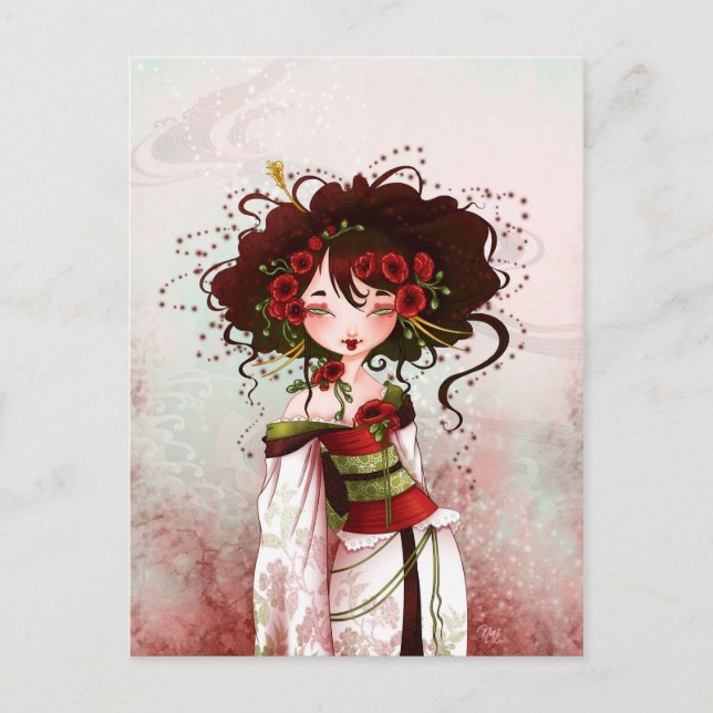 Carte Postale Geisha coquelicot (Devant)
