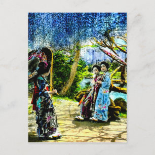 Carte Postale Geisha dans un jardin de Wisteria Vieux-Japon Vint
