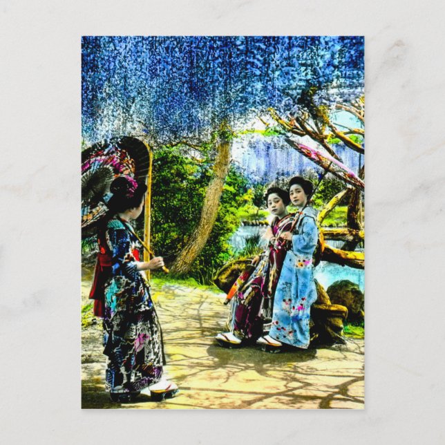 Carte Postale Geisha dans un jardin de Wisteria Vieux-Japon Vint (Devant)