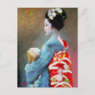 Carte Postale Geisha en Art bleu