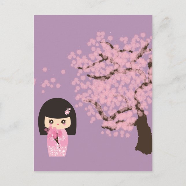 Carte Postale Geisha Girl Cherry Blossom dessin personnalisable (Devant)