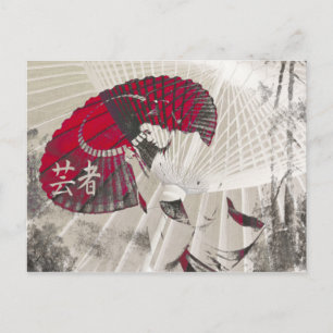 Carte Postale Geisha parapluie Abstrait Japon Pop Art