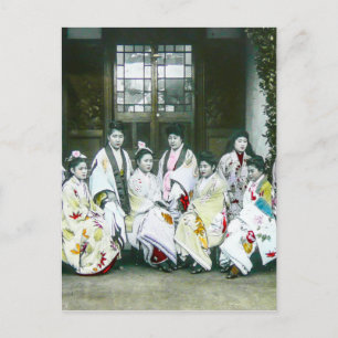 Carte Postale Geisha posant par diapositive de verre vintage de
