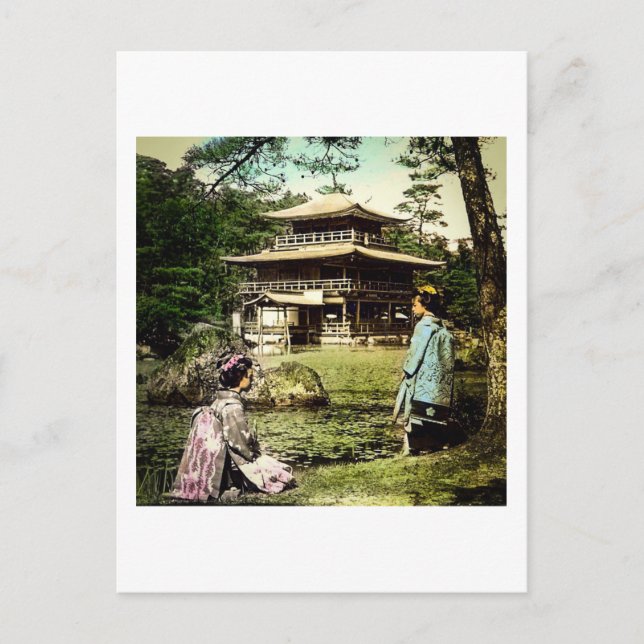 Carte Postale Geisha Posing au temple d'or Kinkaku-ji Japon (Devant)