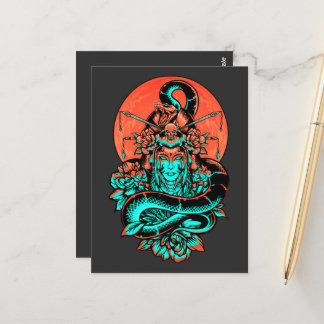 Carte Postale Geisha Tattoo brûlé orange et noir
