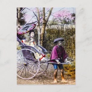 Carte Postale Geisha vintage Voyager dans le Vieux-Japon Ricksha