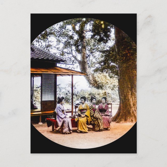 Carte Postale Geisha visite à l'extérieur d'une maison de thé da (Devant)