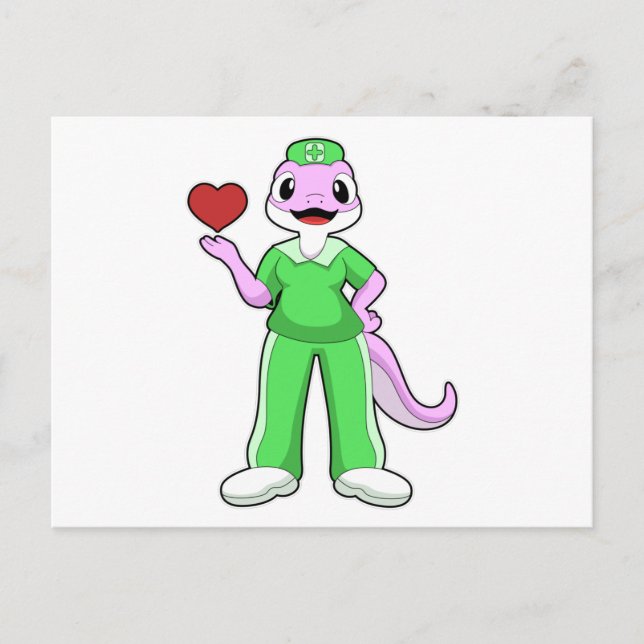 Carte Postale Geko comme infirmière avec coeur (Devant)