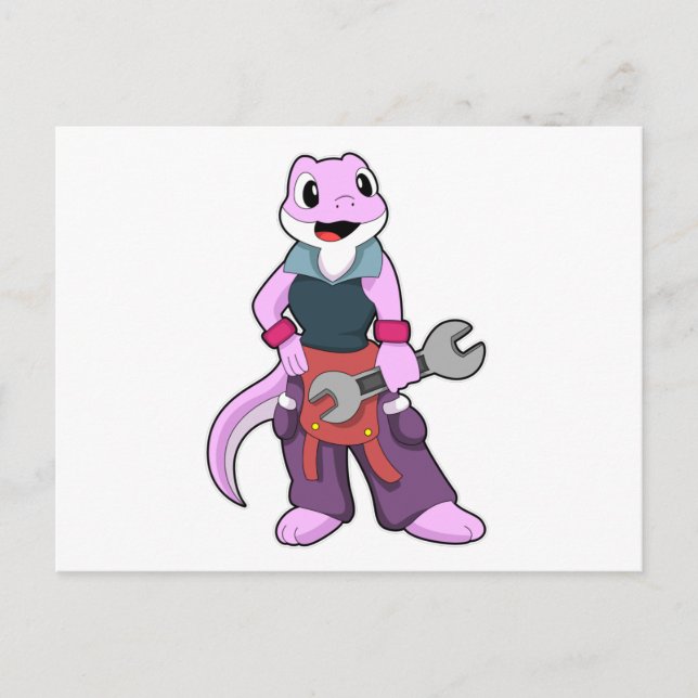 Carte Postale Geko en mécanicien avec une clé (Devant)