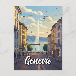 Carte Postale Geneva Street Suisse Travel Jet d'eau Sunset