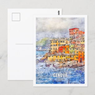 Carte Postale Genova Italie célèbre Travel Place aquarelle