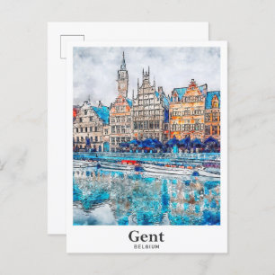 Carte Postale Gent Belgique Voyage Aquarelle main tirée