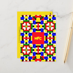 Carte Postale Géométrie rouge, jaune, noir, bleu et vert