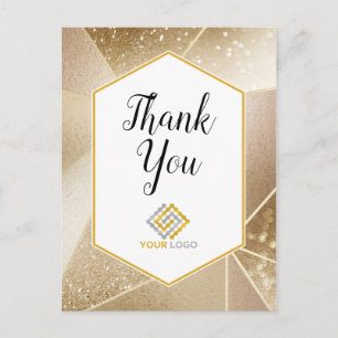 Carte Postale Géométrique Paillettes d'Or Logo Merci Entreprise