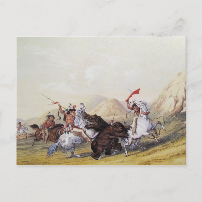 Carte Postale George Catlin - Attaquer l'ours grizzli (Devant)