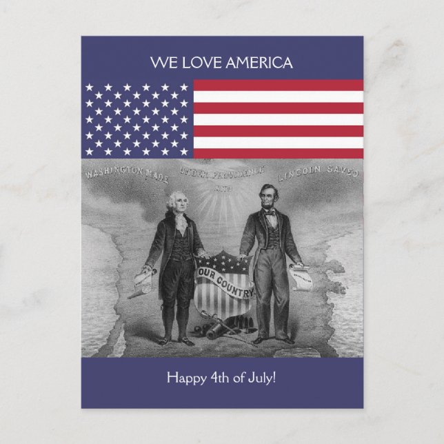 Carte Postale George Washington Abraham Lincoln Patriotique USA (Devant)