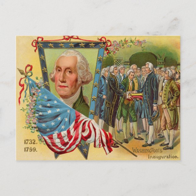 Carte Postale George Washington inaugure le drapeau américain (Devant)