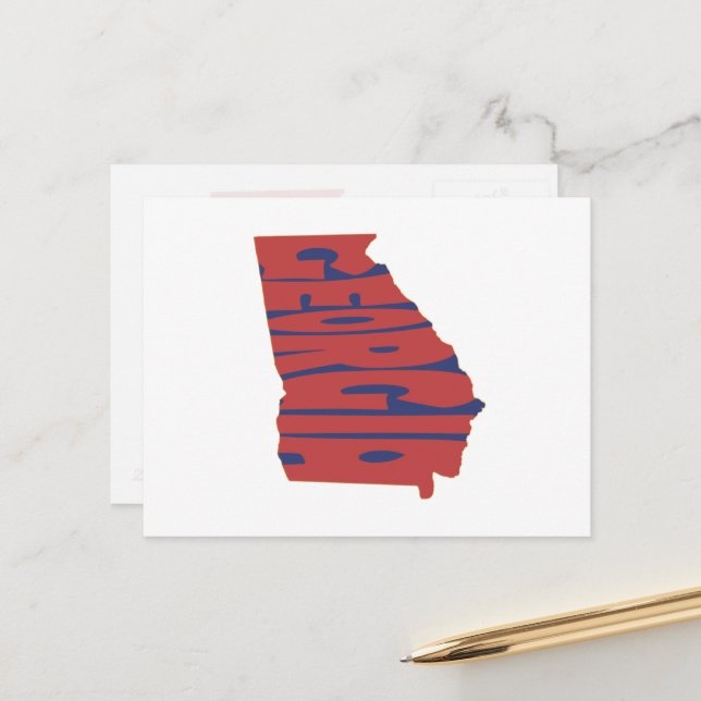 Carte Postale Géorgie Nom de l'État Mot Art Rouge (Devant/Arrière en situation)