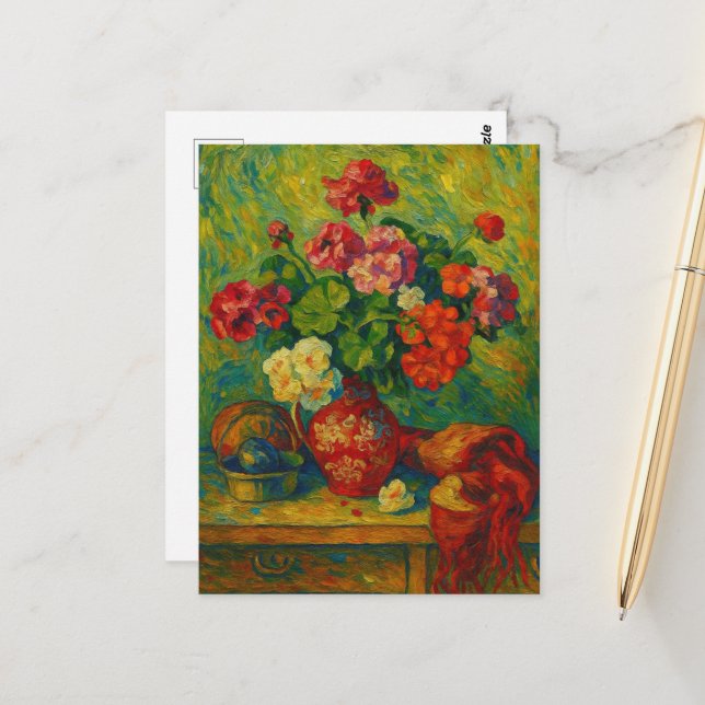 Carte postale Geranium (Devant/Arrière en situation)