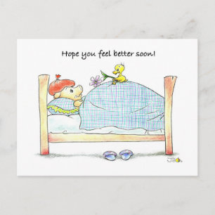Carte Postale Get Well Bientôt - Cute Pig & Duck
