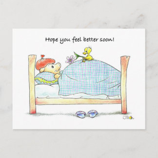 Carte Postale Get Well Bientôt - Cute Pig & Duck
