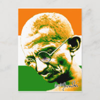 Ghandi en orange vert et blanc avec drapeau