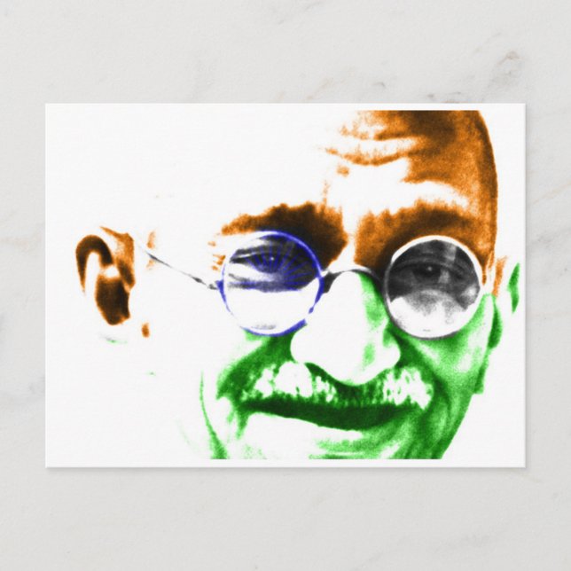 Carte Postale Ghandi sur le drapeau subtil de l'Inde (Devant)