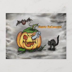 Carte Postale Ghost Bat and Cat, Happy Halloween !