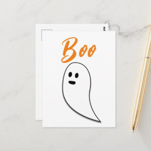 Carte Postale Ghost Halloween noir blanc orange boite