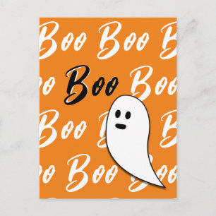 Carte Postale Ghost Halloween noir blanc orange boite