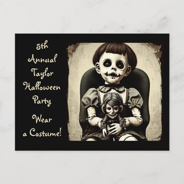 Carte Postale Ghoul Enfant avec poupée effrayante Halloween Part (Devant)