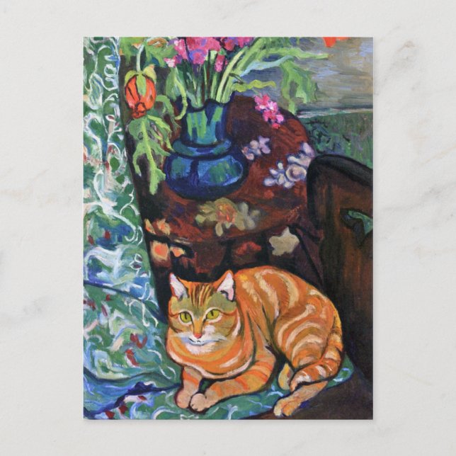Carte Postale Ginger Cat et Bouquet de Fleurs par Valadon (Devant)