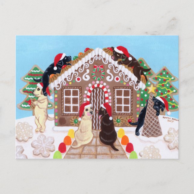 Carte Postale Ginger Pread House Labradors Peinture (Devant)