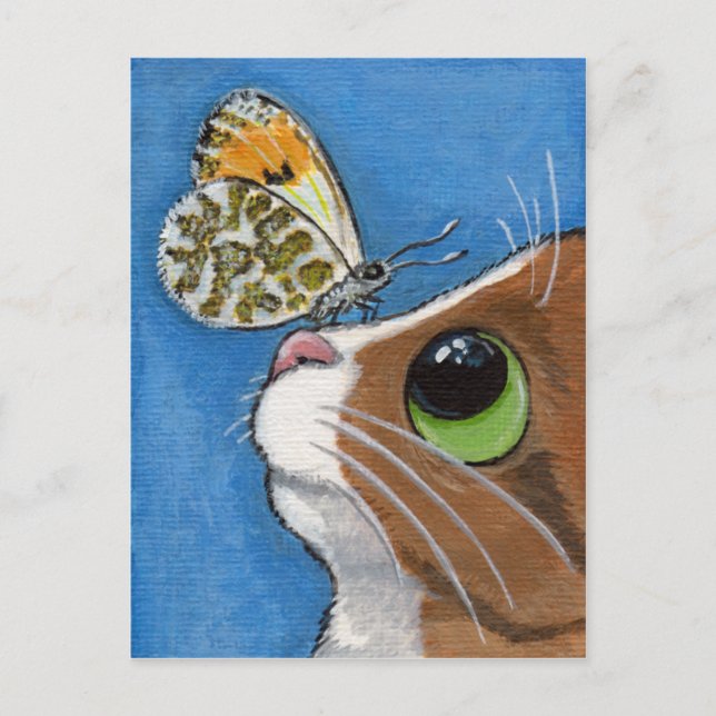 Carte Postale Ginger Tabby Chat et Papillon (Devant)