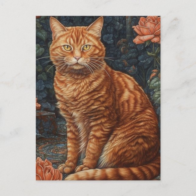 Carte Postale Ginger Tabby Chat et Roses (Devant)