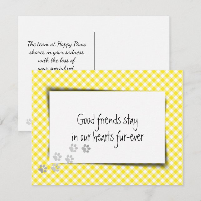 Carte Postale Gingham Jaune Perte d'Animal de Compagnie par le V (Devant / Derrière)