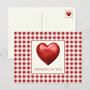 Carte Postale Gingham Rouge et Crème Vintage avec Cœur