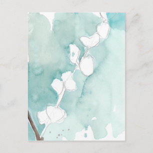 Carte Postale Ginkgo sur Dusty Turquoise - Blanc