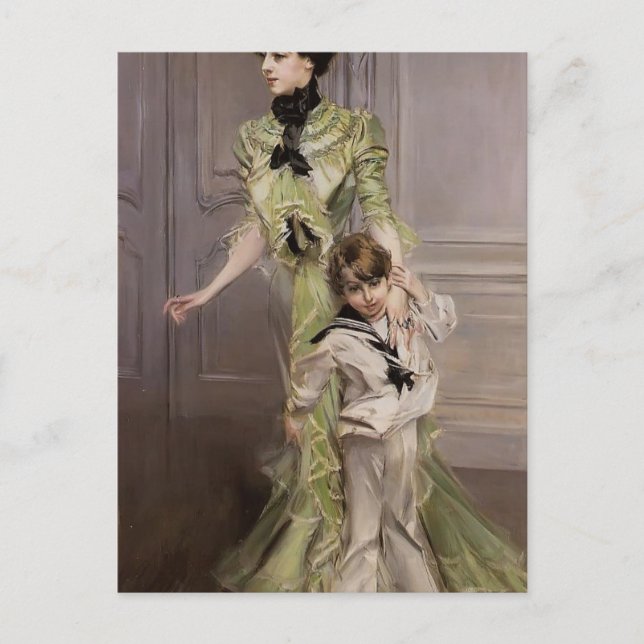 Carte Postale Giovanni Boldini - Madame Georges Hugo et son fils (Devant)