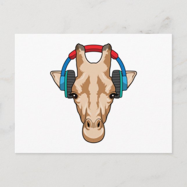 Carte Postale Girafe à la musique avec casque audio (Devant)