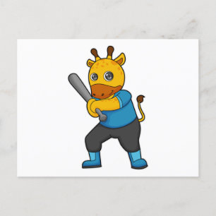 Carte Postale Girafe au baseball avec batte de baseball