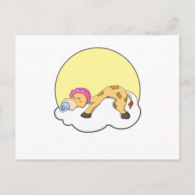 Carte Postale Girafe au coucher avec nuage et soleil (Devant)