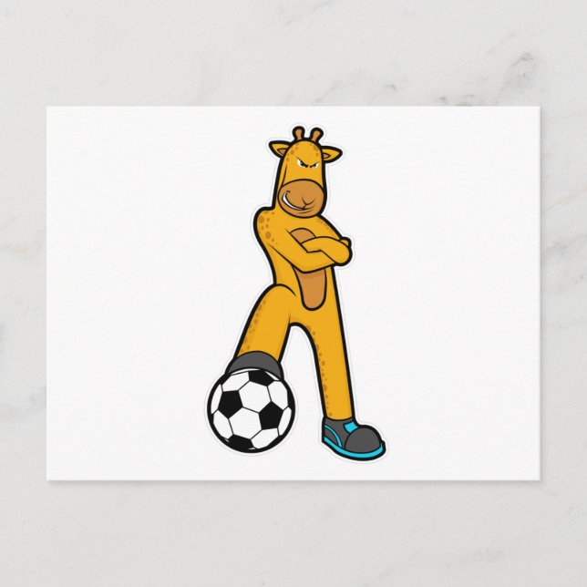 Carte Postale Girafe au sport avec ballon de football (Devant)